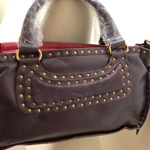 LIEBESKIND BERLIN MAROON STUDDED LEATHER SATCHEL